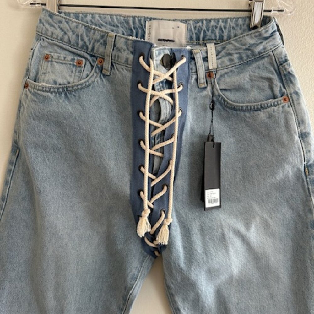 Free People One Teaspoon Best Blue Laced Front Back BANDITS Relaxed Jeans NEW